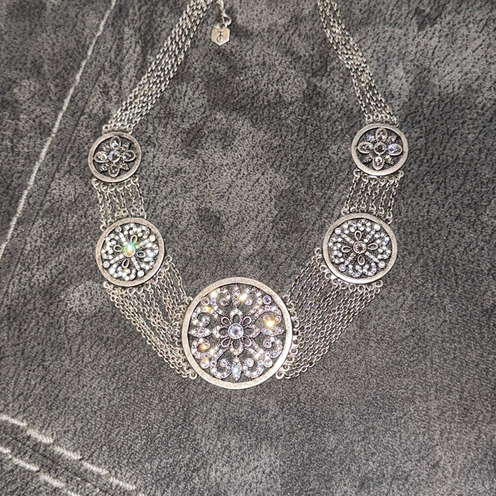 Touchstone Crystal by Swarovski Elegant Silver Floral Necklace